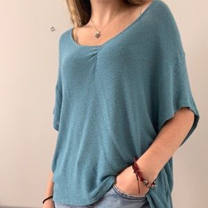 Blue oversized scoop neck